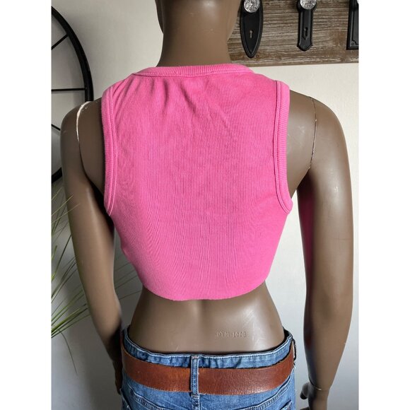 ZARA Womens Pink Ribbed Los Angeles Cropped Tank Top Size L - Picture 4 of 8